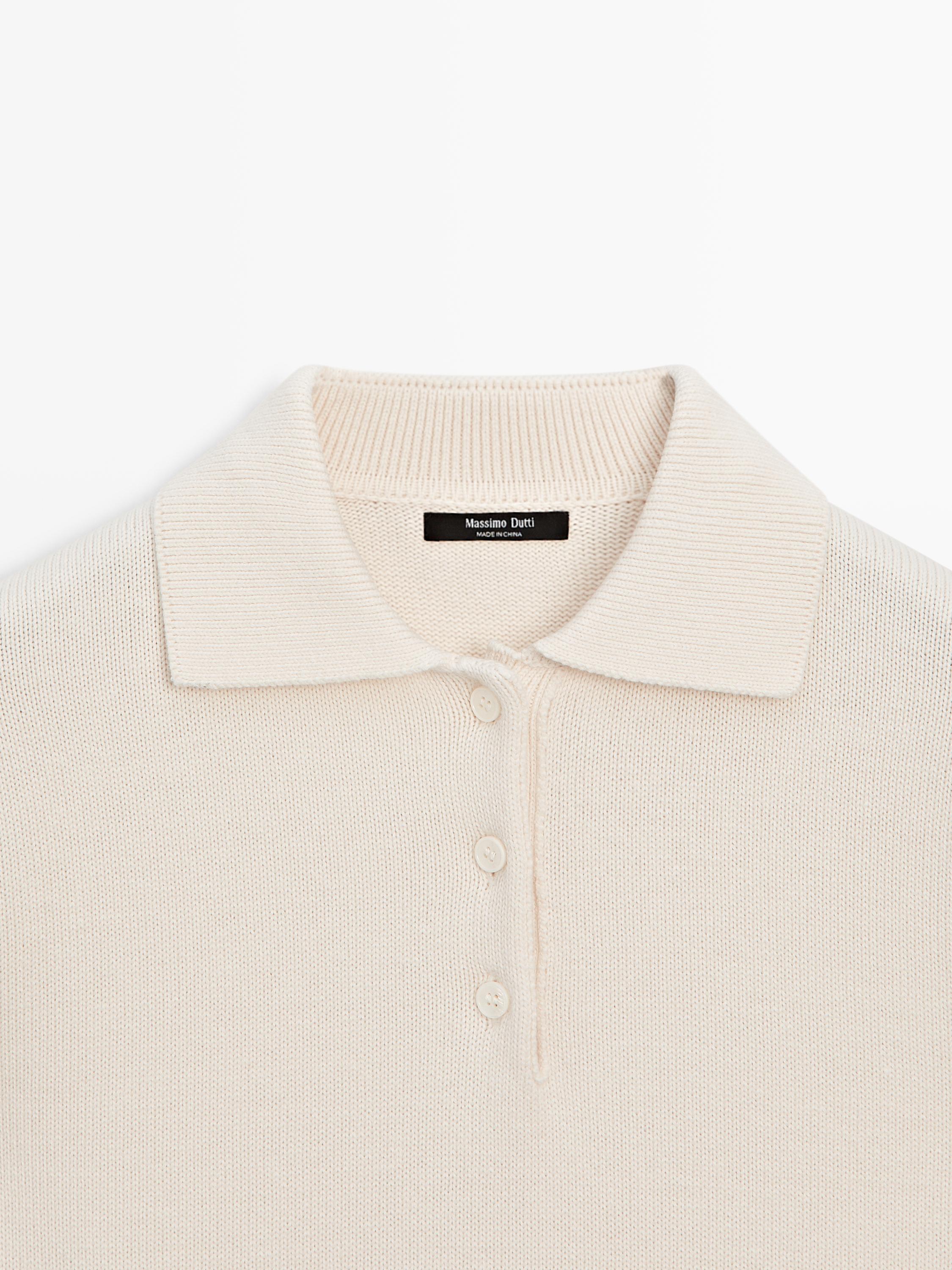 Wool blend knit polo sweater